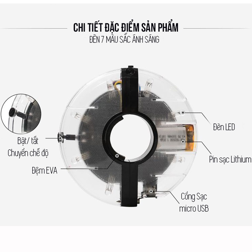 Đèn Led Gắn Bánh Xe Đạp 7 Màu (Trục Giữa phi 19-36mm) Có Sạc Điện USB Chống Nước Trang Trí Cho Xe Đạp Người Lớn