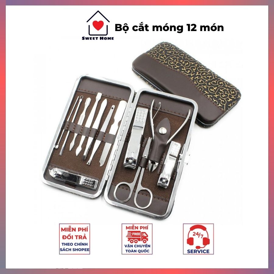 Bộ Dụng Cụ Cắt Móng 𝐒𝐚̆́𝐜 𝐁𝐞́𝐧 Tay 12 Món Thép Không Gỉ, Gọn Gàng