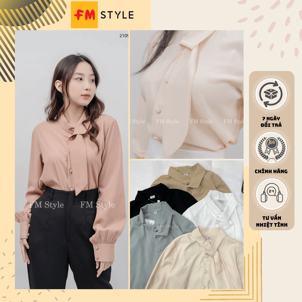 Áo sơ mi lụa công sở cột nơ fmstyle | Áo sơ mi nữ tay dài phong cách hàn quốc | Fmstyle Shop 2109300