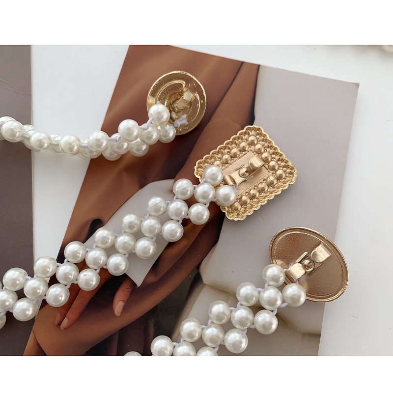 Thắt lưng nữ kết hạt trai bản 2cm co giãn, phong cách Vintage - 5 mặt khóa