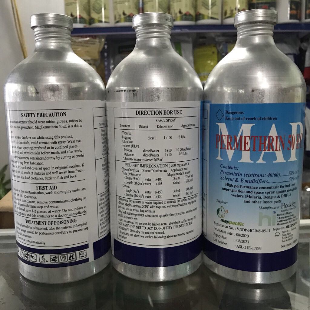 Thuốc muỗi permethrin 50 EC phun muỗi, phun rệp, hoa màu, xịt tiêu, cafe, rệp sáp, chai nhôm diệt côn trùng hiệu quả