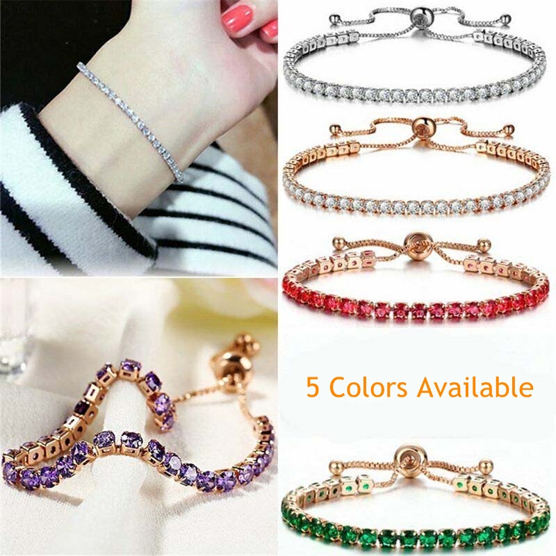 Vòng tay đính đá zircon nhiều màu lấp lánh có thể điều chỉnh kích thước
