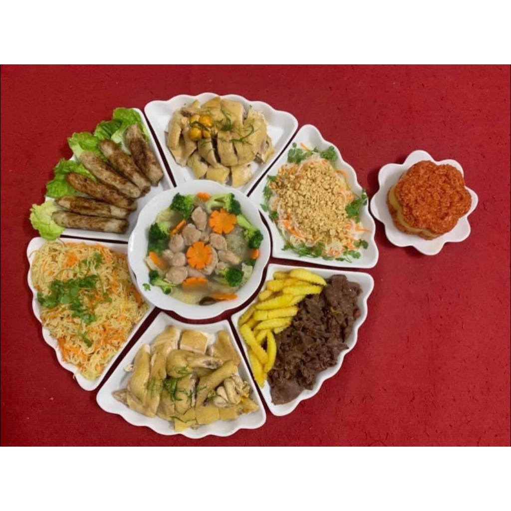 Set đĩa mặt trời 6 cánh hoa sứ Bát Tràng