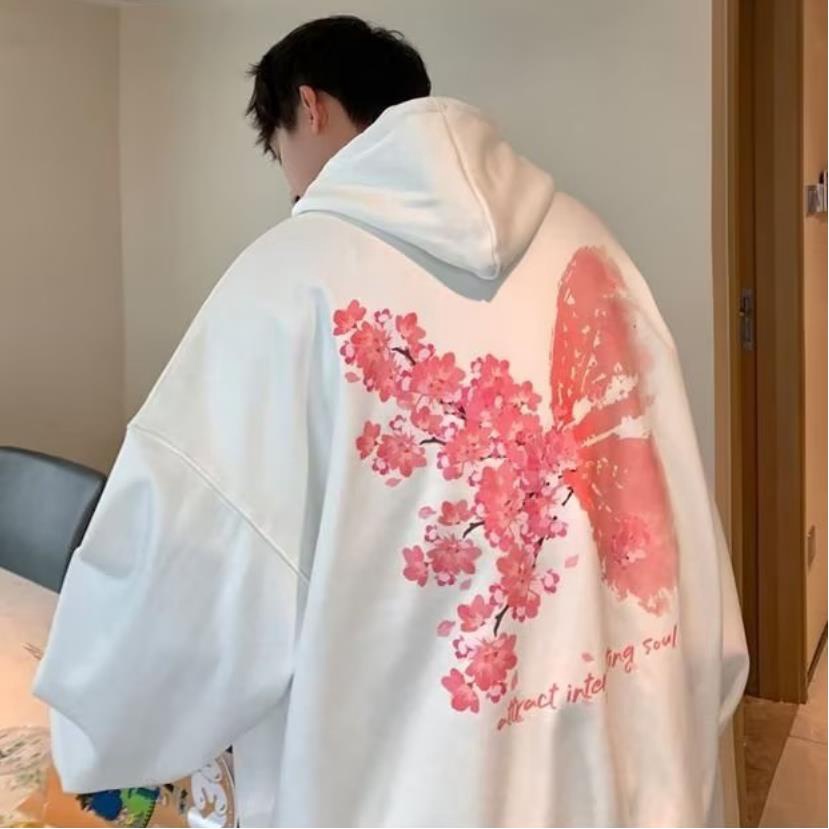 Áo Hoodie Dáng Rộng Tay Dài In Hình Cánh Hoa Anh Đào Thời Trang Mùa Thu Cho Nam Và Nữ