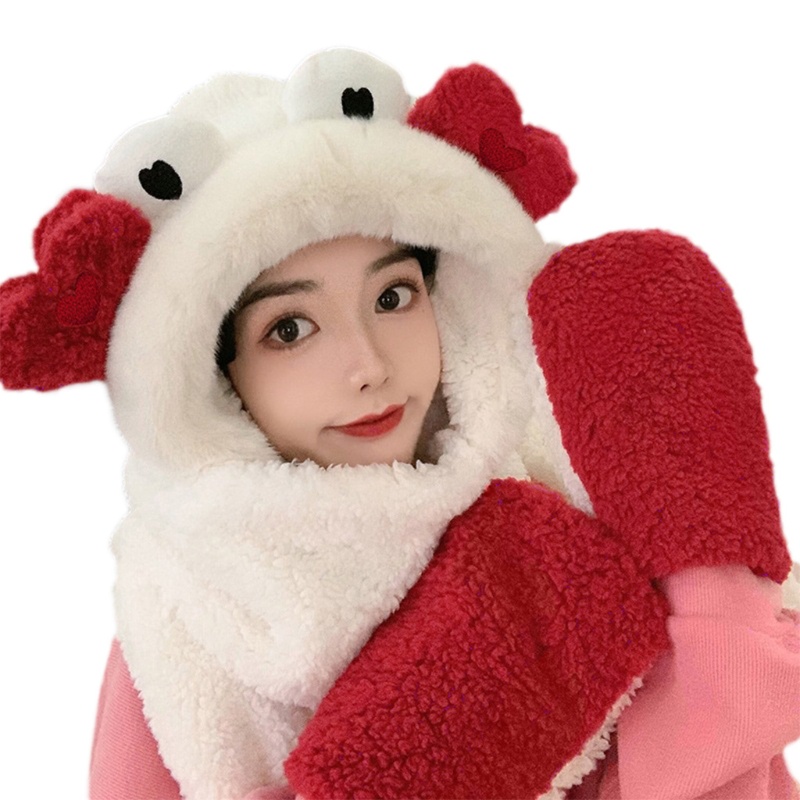 Khăn Choàng Chống Gió Mềm Mại Dày Dặn 3 Trong 1 Có Nón Và Găng Tay Và Túi Tiện Dụng