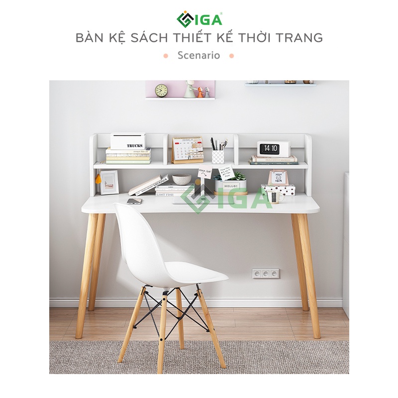 Bàn học giá rẻ kết hợp kệ sách đa ngăn mặt MDF chống xước chống nước thương hiệu IGA -GP197