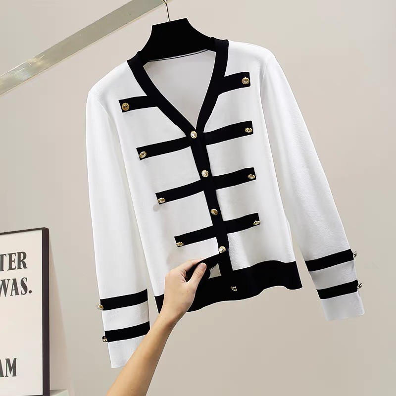Áo khoác Cardigan phối nút Quảng Châu cao cấp, Cadigan len dệt kim thương hiệu thời trang D&amp;R L36