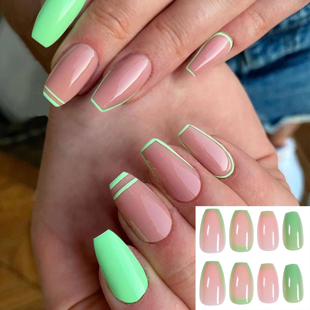 Bộ 24 Móng Tay Giả Bằng Acrylic Màu Kẹo Trang Trí Móng Tay Múa Ba Lê DIY