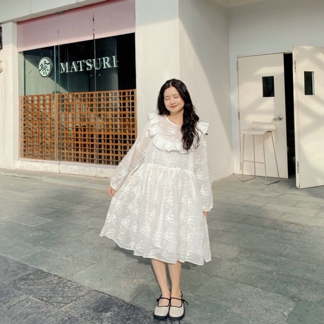 Đầm babydoll hoa thêu nổi thắt nơ lưng - LOLLIPOP BABYDOLL - CARROT FARM