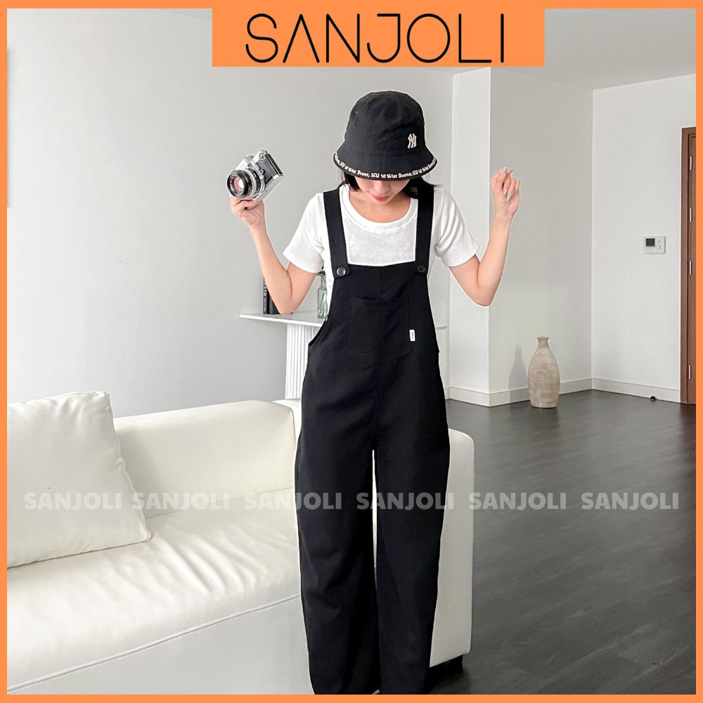 Yếm Quần Nữ SANJOLI Quần Ống Rộng Dáng Suông Dài Đứng Kiểu Rộng Nách Có Túi Trước Phong Cách Thể Thao Hàn Quốc QD006