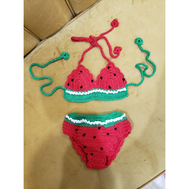 Set bikini len handmade cho bé - bikini len móc - set bikini dưa hấu - (Có sẵn) Set bikini len cho bé < 2y | BigBuy360 - bigbuy360.vn