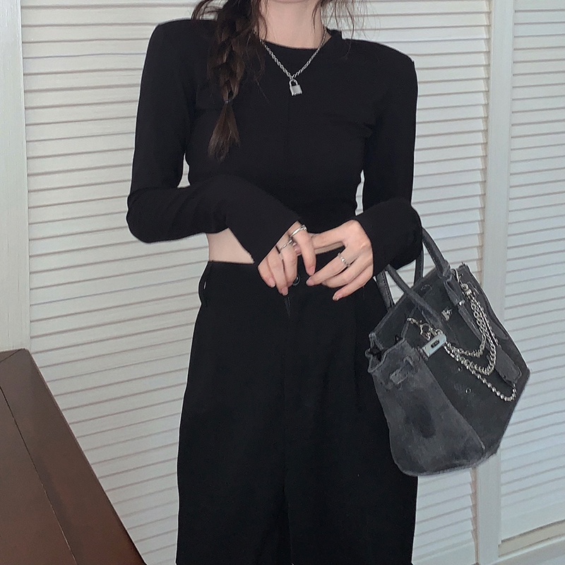 Áo Thun Tay Dài Cổ Tròn Form Ôm Dễ Phối Đồ Thời Trang Hàn Quốc