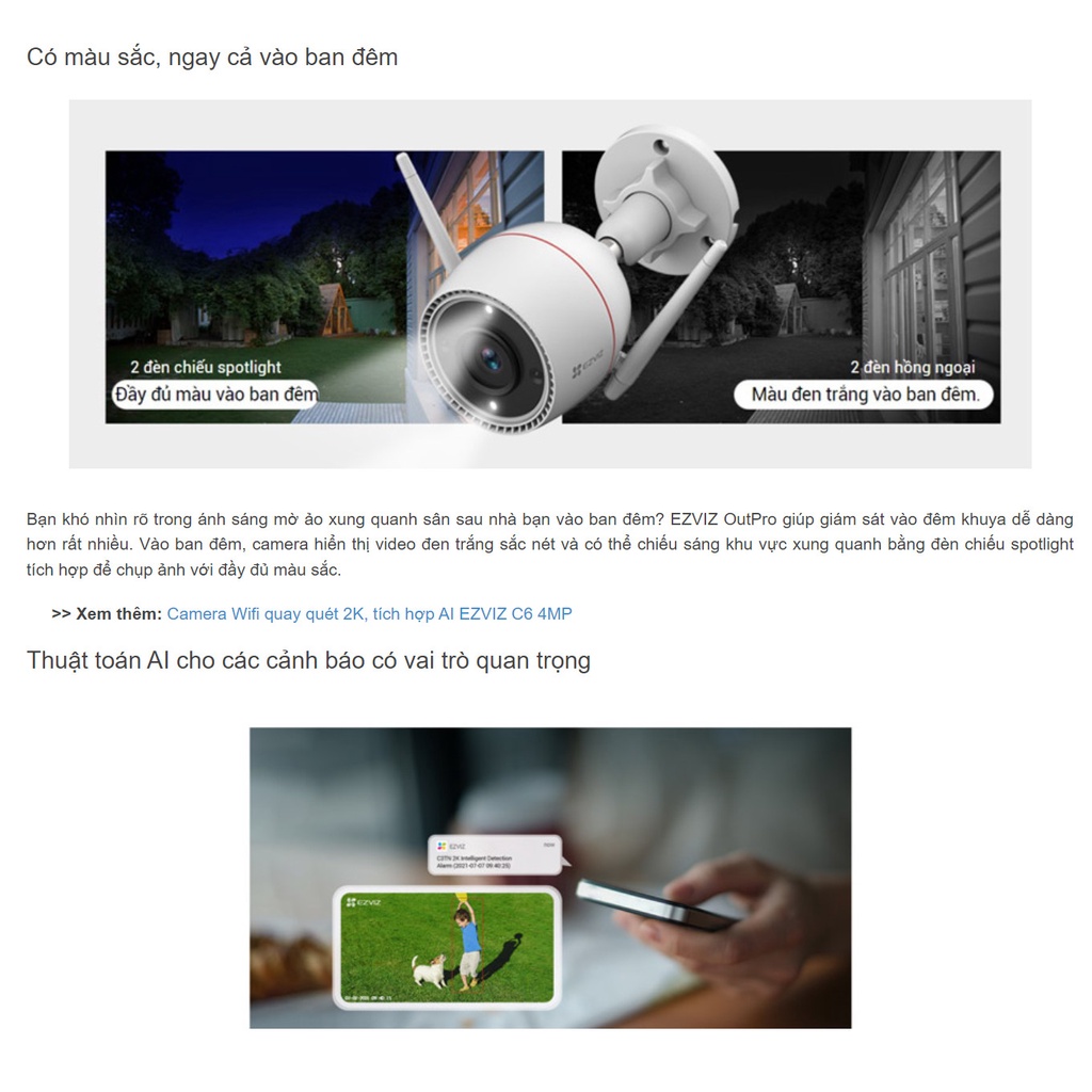 Camera IP Wifi Ngoài trời EZVIZ C3TN 2MP / 3MP 2K Có màu ban đêm