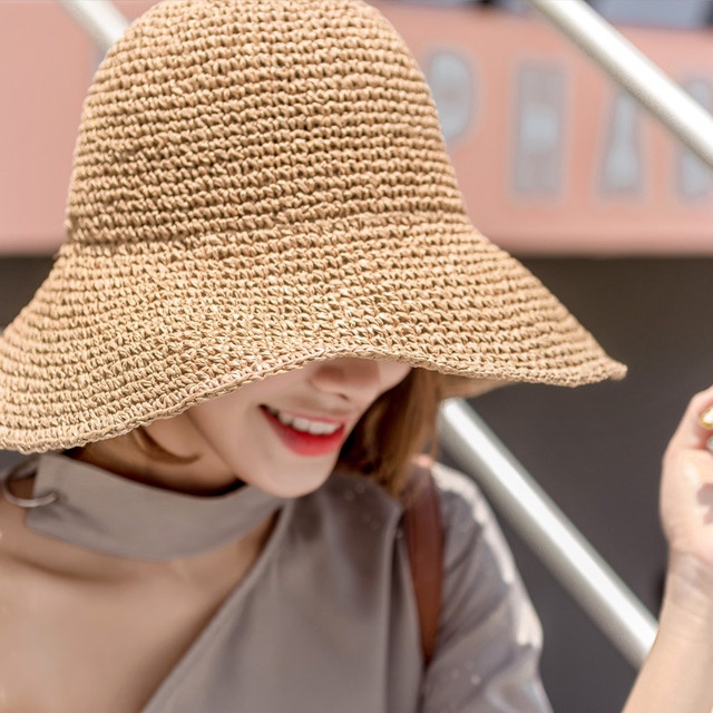 Mũ cói đi biển Floppy Cloche - mũ chuông vành rộng - chất cói mềm - đan móc thủ công