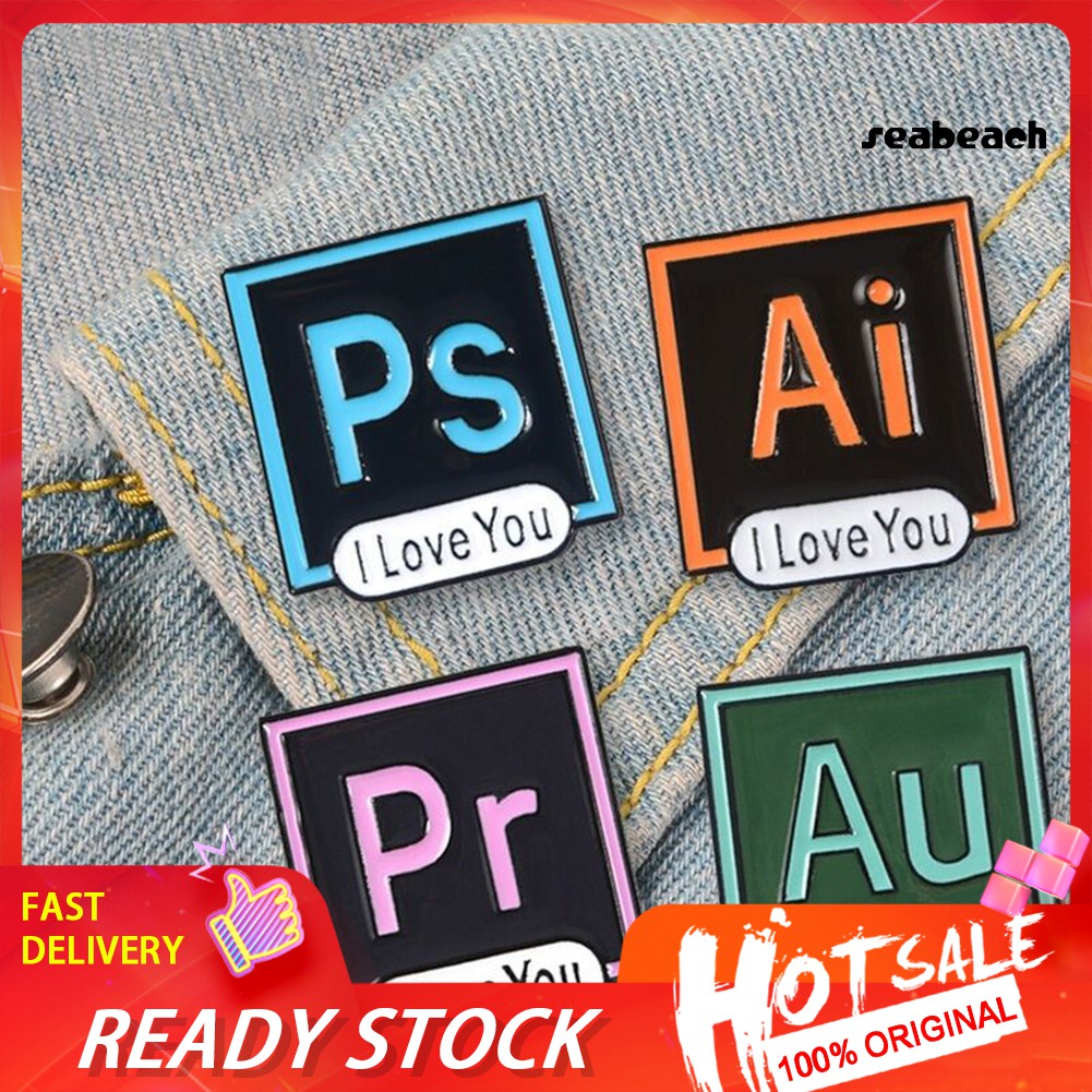 ps/PS AI PR AU Photoshop Illustrator Brooch Pin I Love You Shirt Lapel Enamel Badge