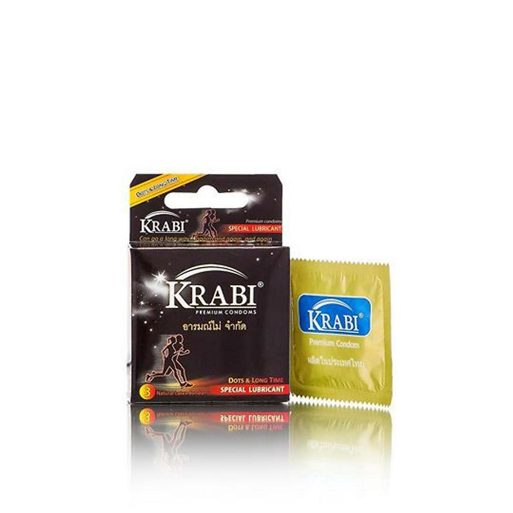 Bao cao su Krabi - bcs gân gai siêu mỏng, kéo dài thời gian bôi trơn Hộp 3 chiếc, 12 chiếc condom từ Thái Lan