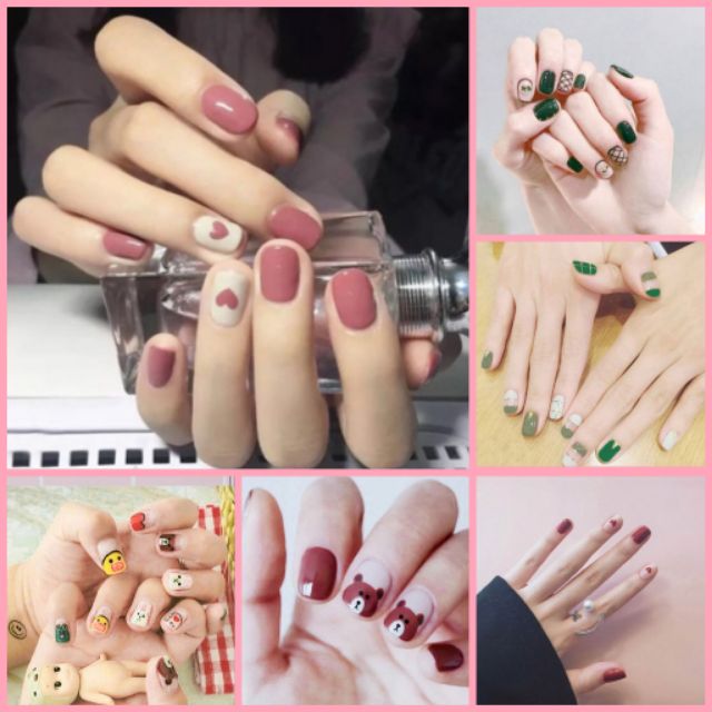 Bộ dán móng tay gồm 14 nail stick không thấm nước, độ đàn hồi tốt.