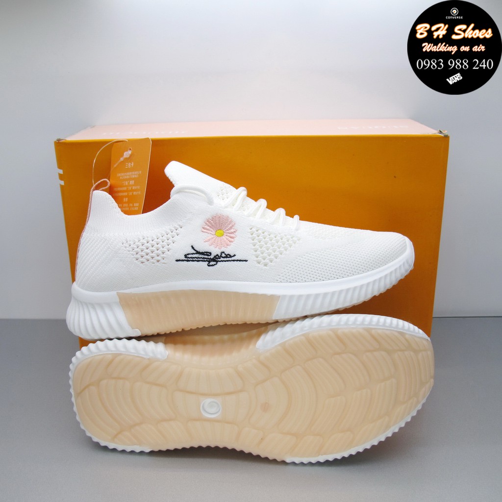[Full hộp] Giày thun lưới 4D thêu hoa cúc nữ đế phối màu cao cấp, nhẹ nhàng, thoáng mát.