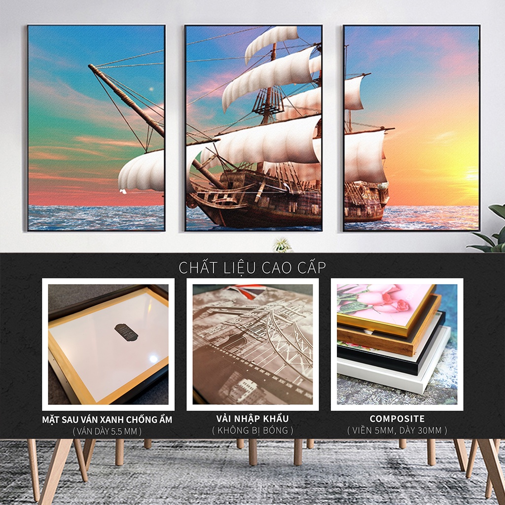 Tranh CanVas Bộ 3 Tấm Thuyền Buồm