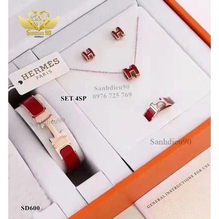 Trang sức titan nữ full 4 món ( DC + BT + Vòng tay + Nhẫn mặt chữ H đỏ )