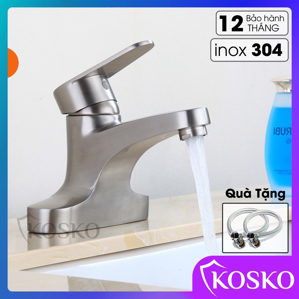 Vòi lavabo nóng lạnh Kosko inox 304 2 chân (Tặng kèm dây cấp bảo hành 12 tháng), Vòi rửa mặt nóng lạnh vòi lavabo giá rẻ