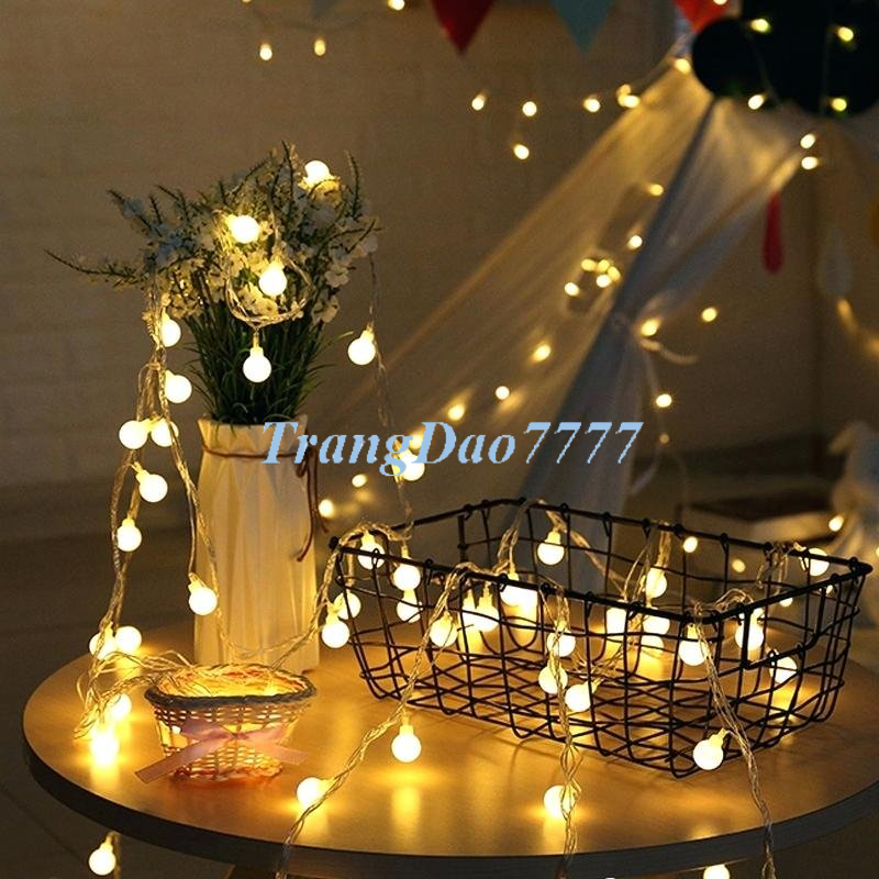 Đèn Led Xài Điện 220V Bóng Đèn Tròn Cherry Ball Vàng Ấm Trang Trí Tiệc Noel Cắm Trại Decor Đẹp Rẻ