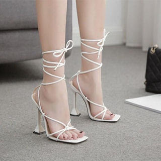 Giày sandal quai mảnh cột dây gót 9 phân