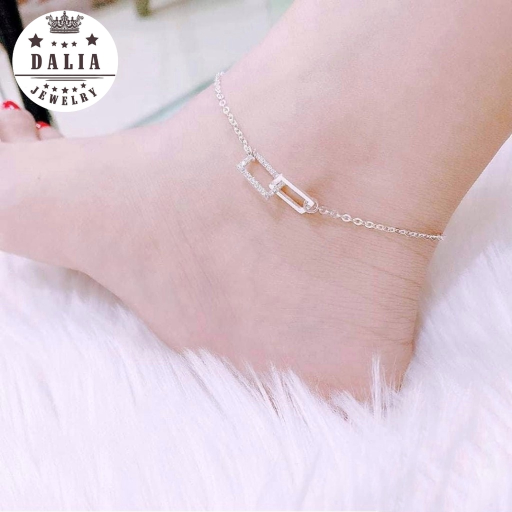 Lắc tay bạc lắc chân bạc thật DaLiA Jewelry lắc bạc hình vuông lồng vào nhau dễ thương