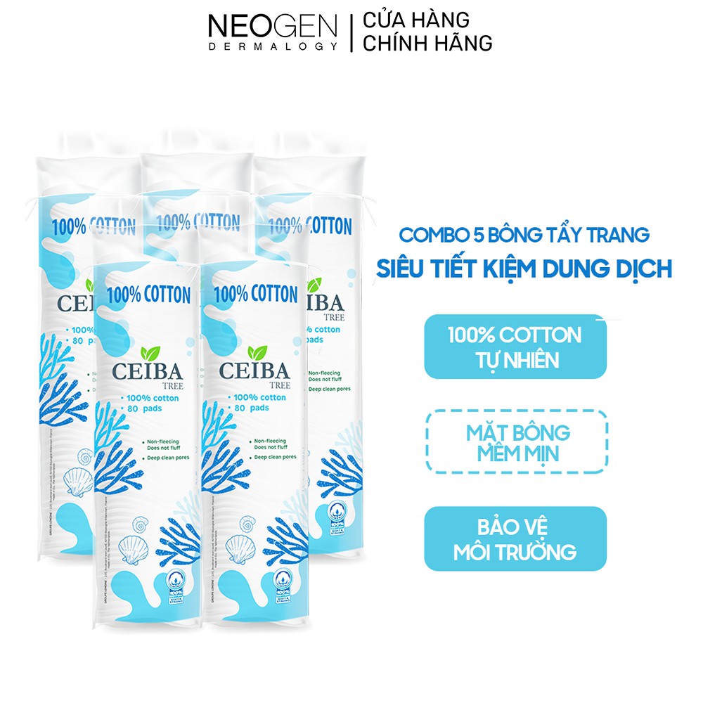 Combo 5 Bông Tẩy Trang Ceiba Tree Dành Cho Mọi Loại Da 80 miếng x5