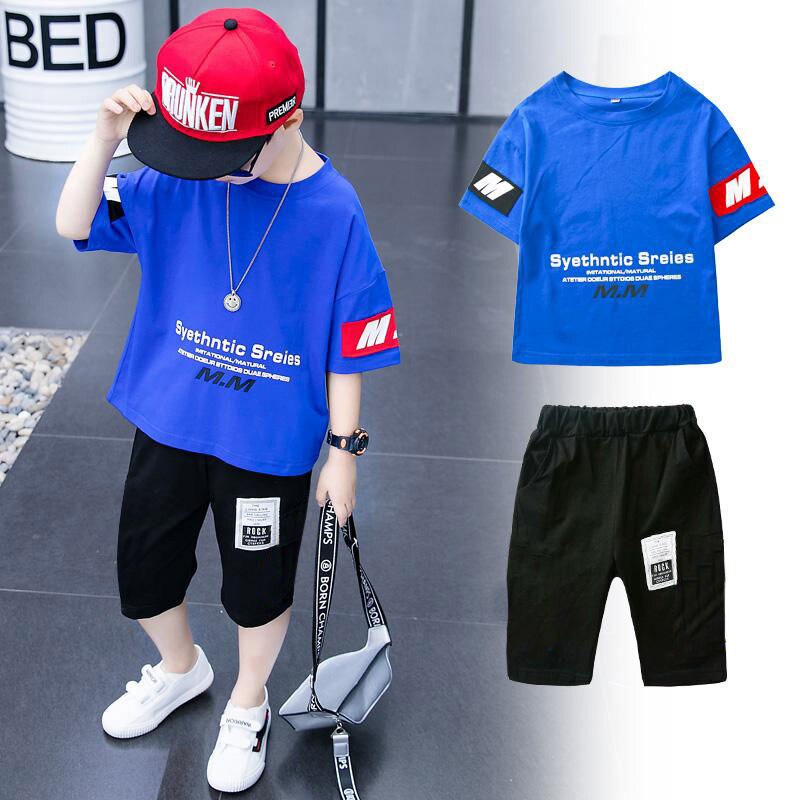 Children Boys Clothes Set 5-11 Years Letter Print T-Shirt + Shorts Fashion Summer Sports Clothes