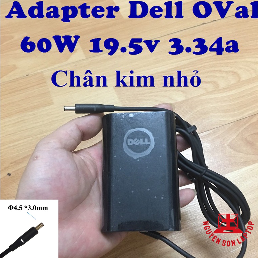 Sạc Laptop Dell Oval - 65W - 19.5v 3.34a - Đầu kim nhỏ 4.5*3.0mm Vostro 3568 5468 3480 3490 3590 XPS 13 9350 9360