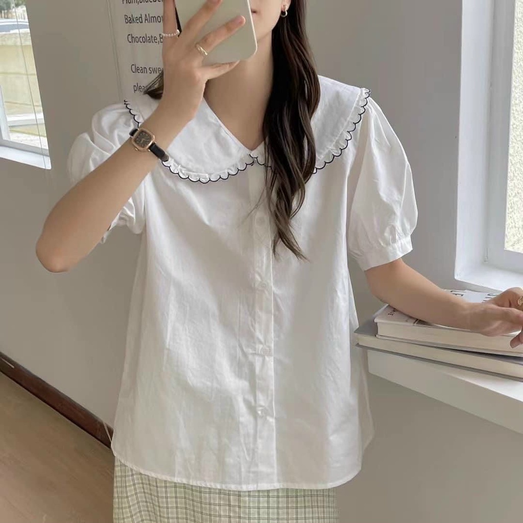 Áo babydoll tiểu thư A259 bèo ren vai quảng châu Thời trang Xmin HIHISHOPHAHA