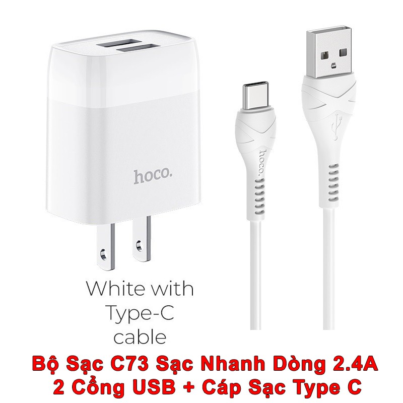 ⚡Chính Hãng⚡ Bộ Cốc Cáp Sạc Nhanh 2 Cổng HOCO C73 2.4A 12W Lightning Type C Micro cho điện thoại IPhone IPad Android