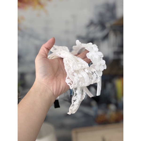 Băng đô ren- Turban ren trắng kem xinh đủ size cho bé từ 0 tháng tuổi