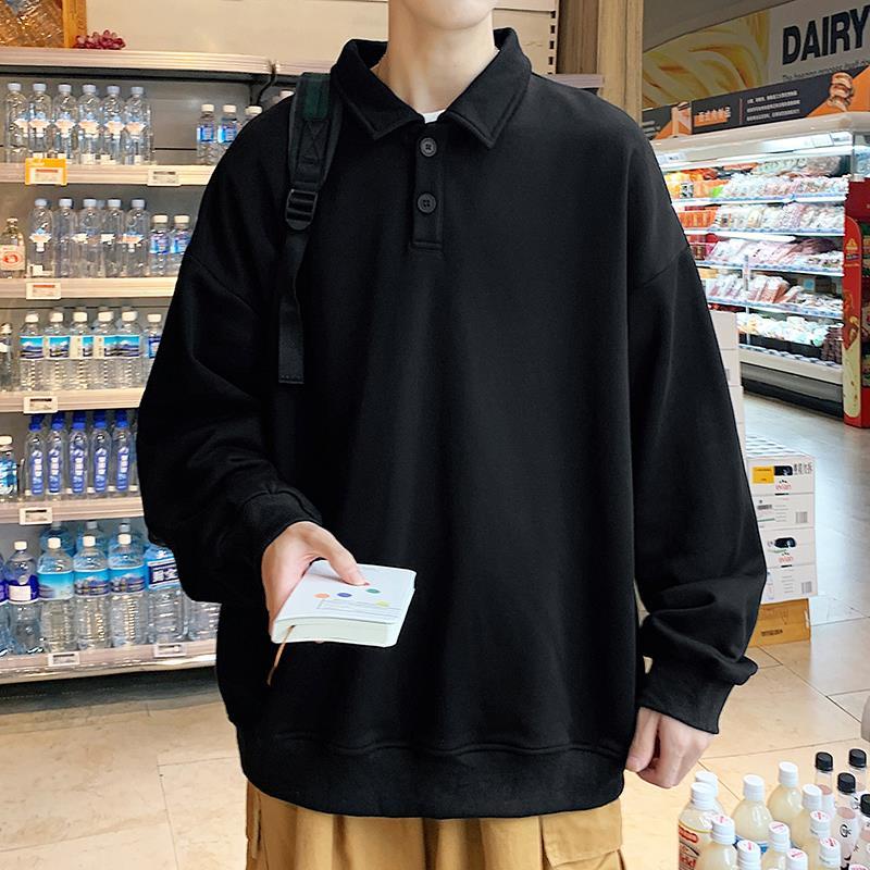 Áo Sweater Polo tay dài dáng rộng thời trang mùa thu cho nam giới