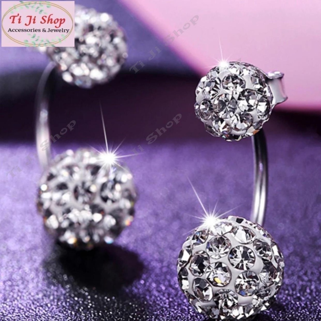 BÔNG TAI NỮ INOX  TRÁI CHÂU XOÀN TRẮNG KIỂU CÁNH CUNG - đẹp, không đen