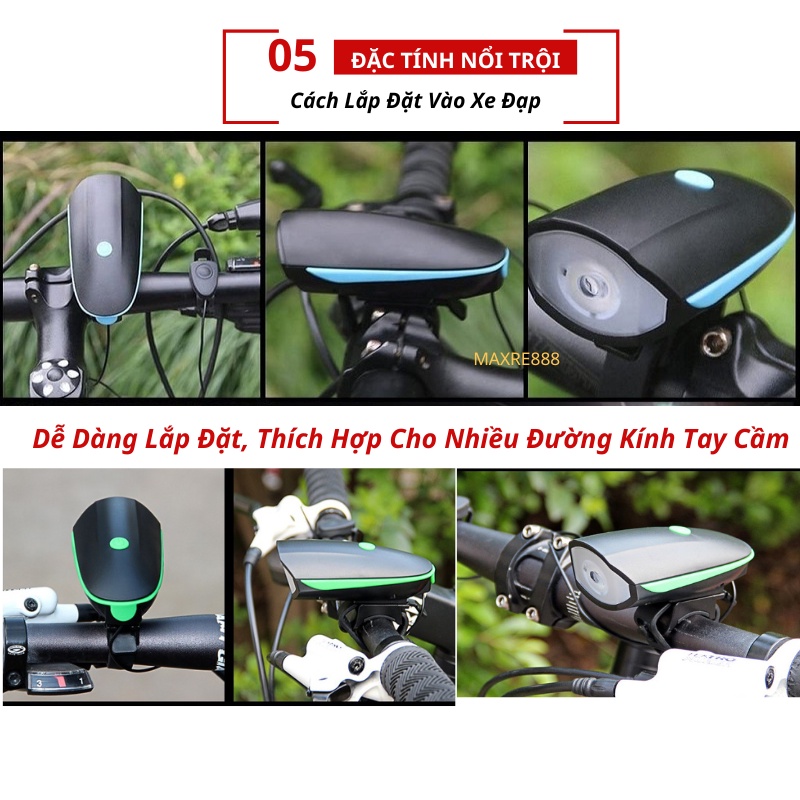 Đèn xe đạp thể thao siêu sáng có còi pin sạc usb led T6 chống nước loại cao cấp nhất