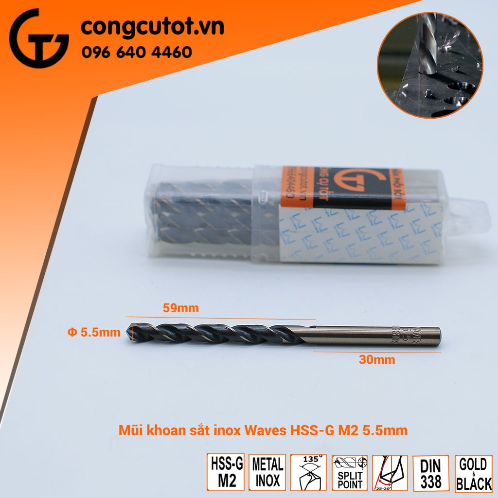 Mũi khoan sắt inox Waves  HSS-G M2(∅4.0-5.5)