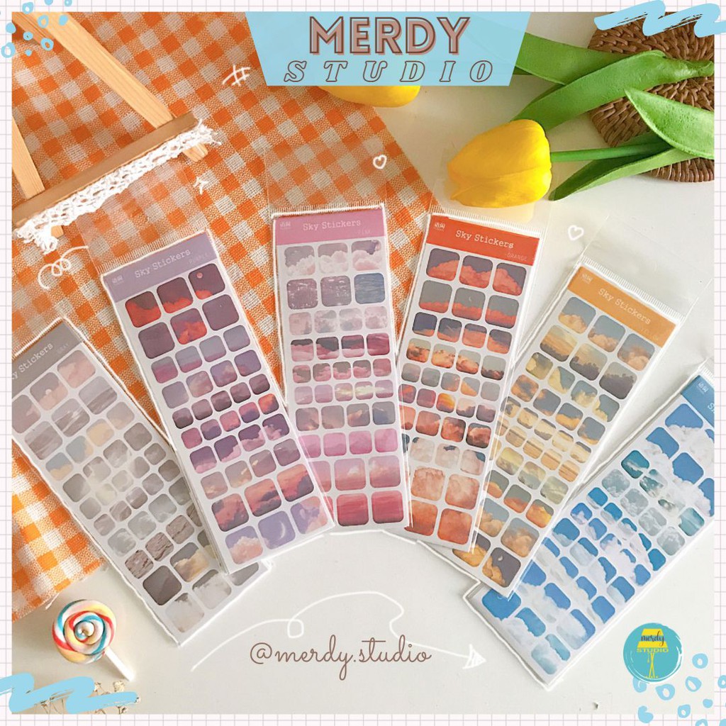 Set 6 tấm sticker 228 miếng dán hình mây trời lãng đãng
