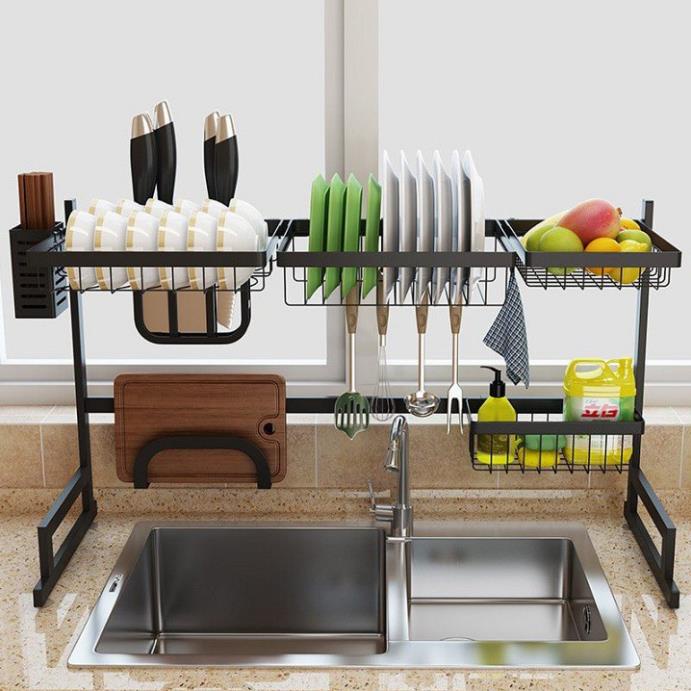 Kệ Chén Bát Thông Minh - Trạn Bát Đĩa Dài 125cm VIE FURNITURE Sơn Đen Tĩnh Điện Cao Cấp Cực Tiện Ích