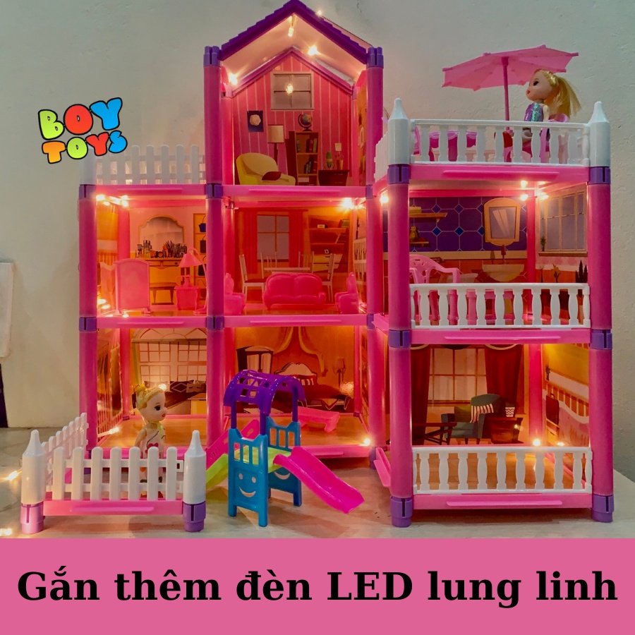 Đồ chơi biệt thự lắp ráp lâu đài công chúa màu hồng đáng yêu, quà tặng xinh xắn cho bé