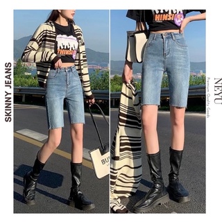 Quần Short Jean Nữ Ngố Lửng Trơn Cạp Cao Kiểu Năng Động Thoải Mái 2 Màu