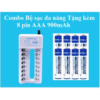Combo bộ sạc đa năng b108 tặng kèm 8 pin tiểu sac aaa 900mah