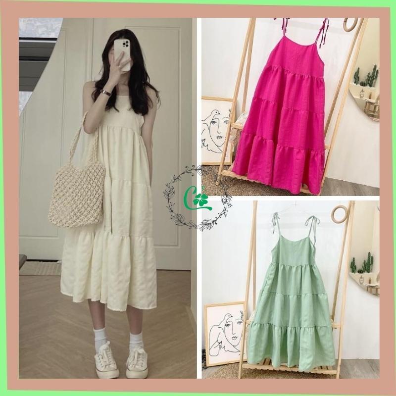 Váy đầm 2 dây babydoll dáng dài đi biển có lót trong COCOSTORE V11