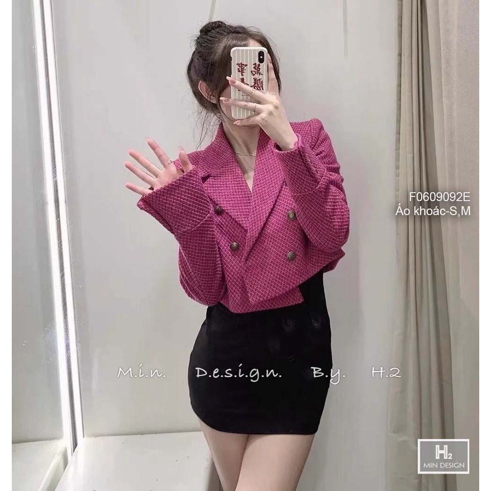 Áo dạ vest đính khuy, dáng ngắn, đính khuy, tay dài, Quảng châu loại đẹp