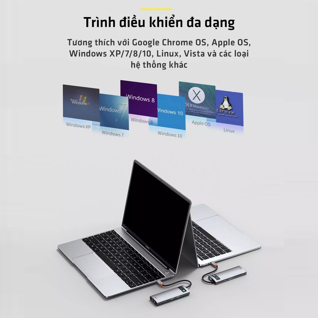 Bộ Chuyển đổi - Hub chuyển đổi Baseus Type-C đa năng sang - HDMI, USB, RJ45, SD, TF,... dành cho Macbook, Note