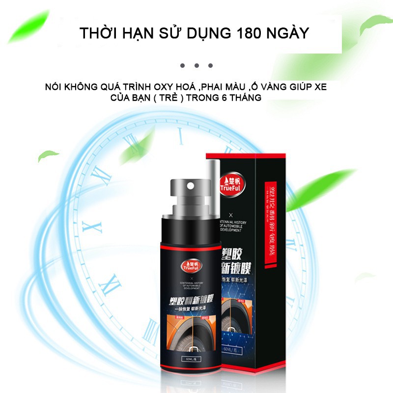 Dung dịch vệ sinh phục hồi nhựa nhám đen ô tô TRUEFUL phms03 khôi phục chống lão hóa trên các chi tiết nhựa xe 60ml