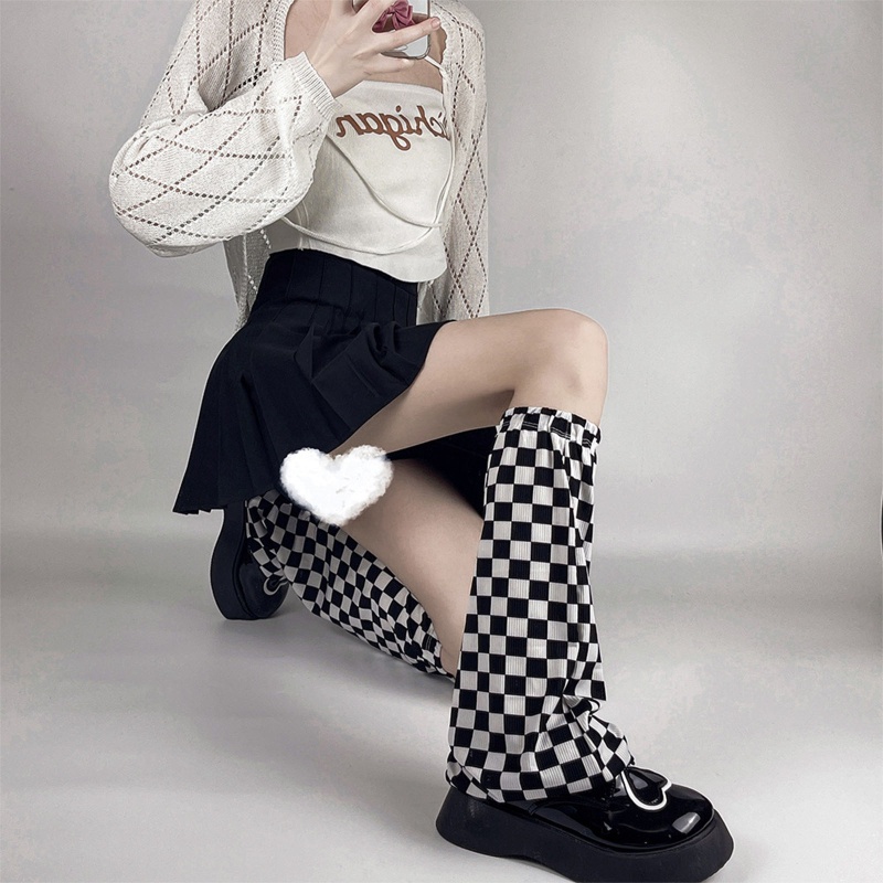 Tất Dài Họa Tiết Sọc Caro Phong Cách Harajuku