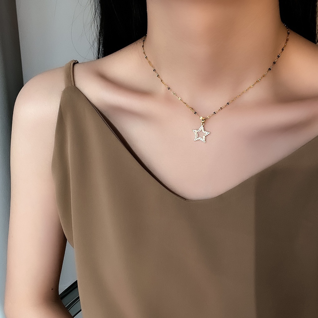 Dây chuyền thép titan mặt ngôi sao năm cánh phong cách Hàn Quốc thời trang dành cho nữ