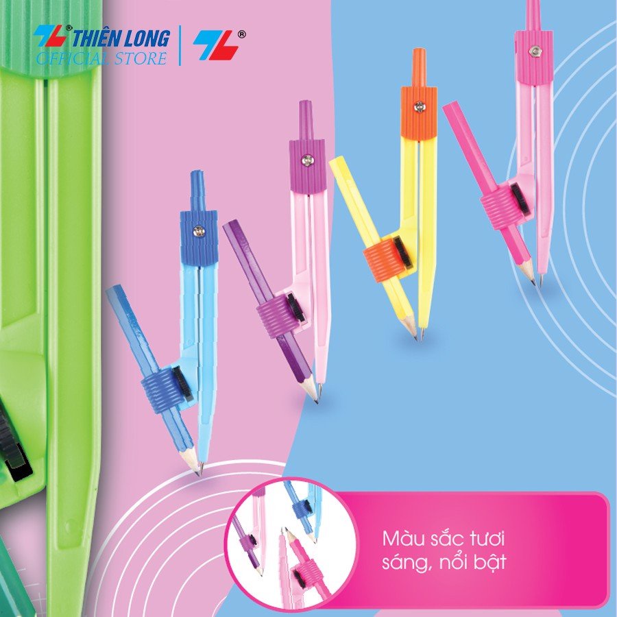 Compa học sinh Thiên Long C-015 Màu hot trend - giao ngẫu nhiên - Chất liệu nhựa ABS bền bỉ